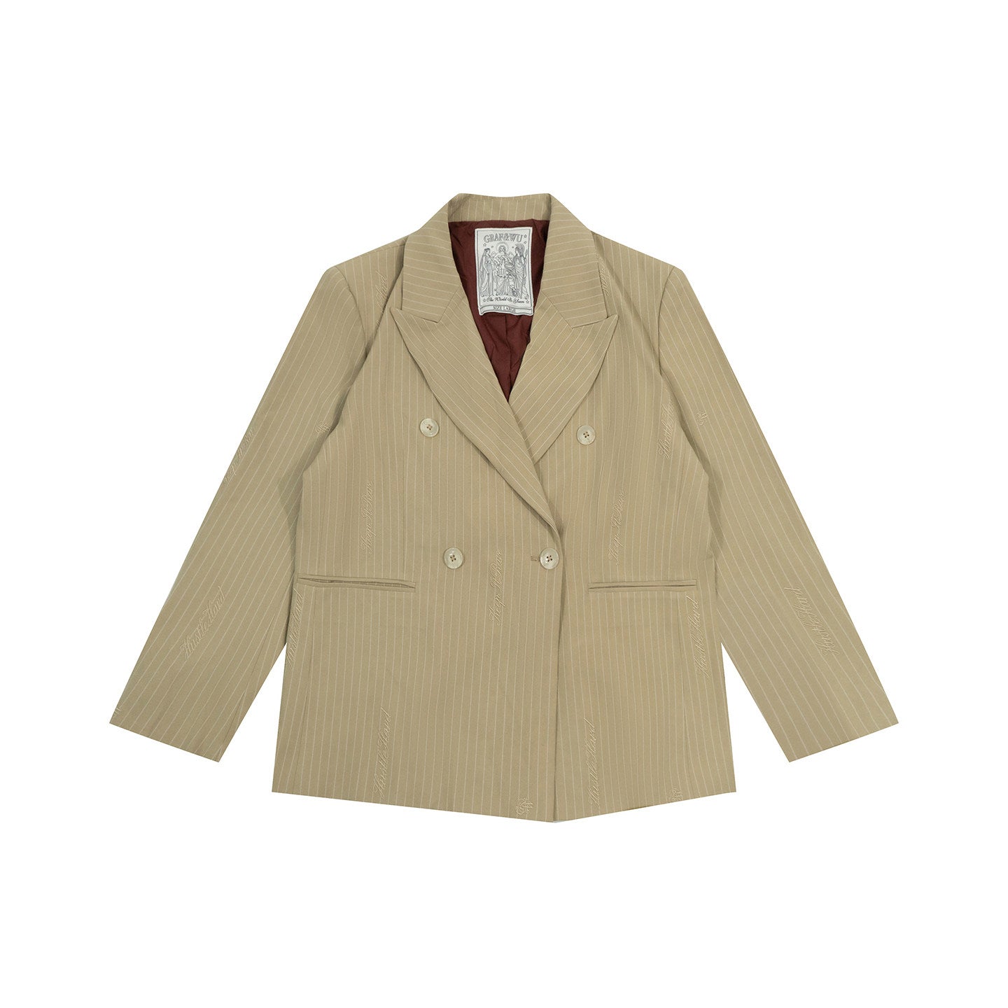 GRAFWU Oversized Pinstripe Double-Breasted Blazer Unisex Neutral Tone Suit