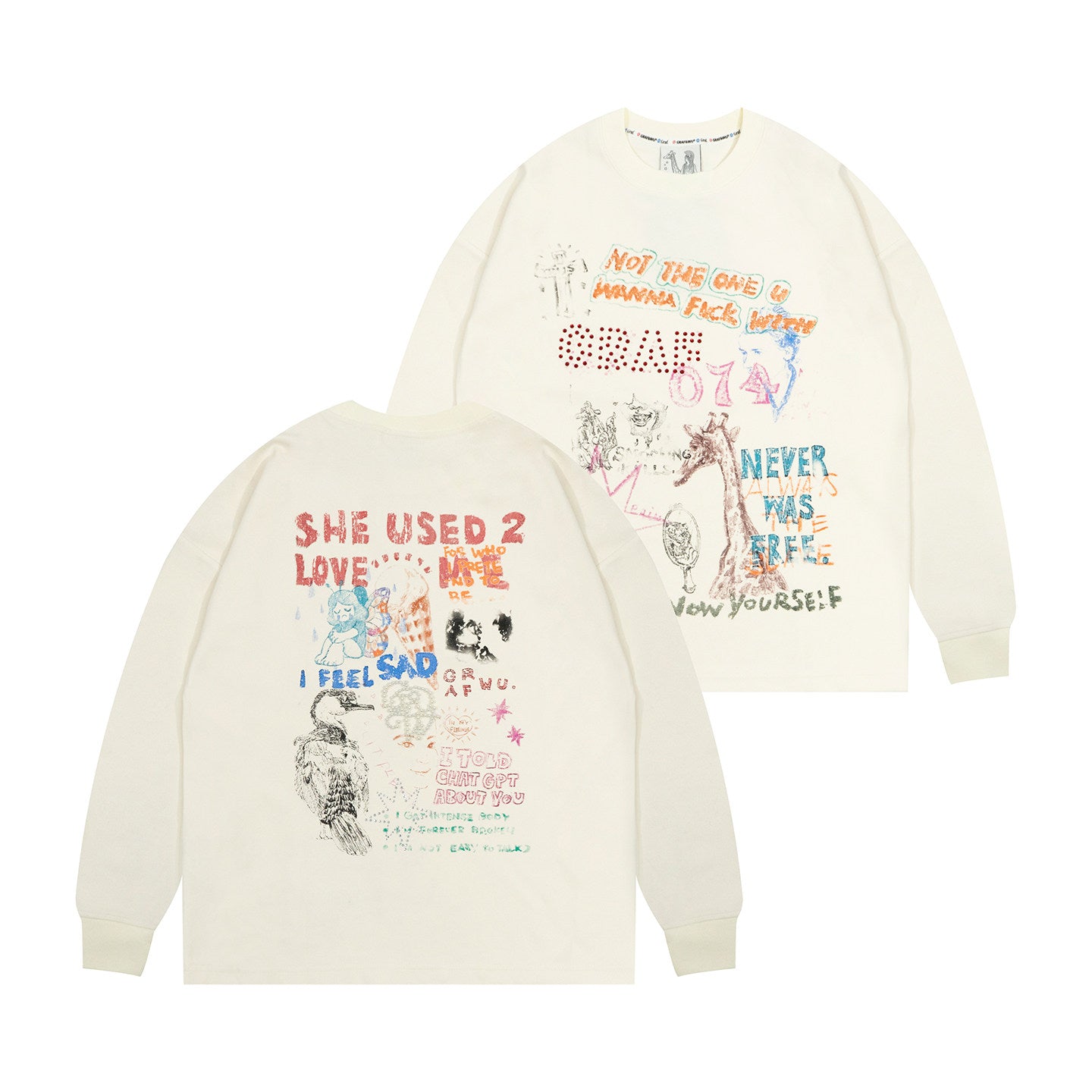 GRAF&WU Graffiti Red Rhinestone Pearl Fashion Long Sleeve Shirt
