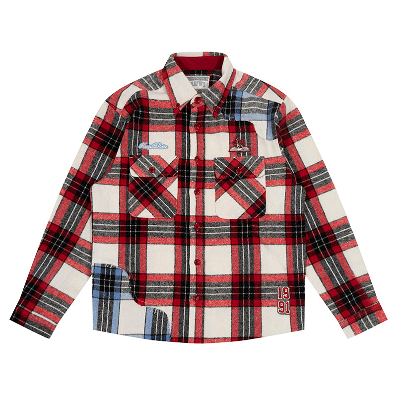 GRAF&WU Spliced Grid Ddesign Flannel Fashion Shirt