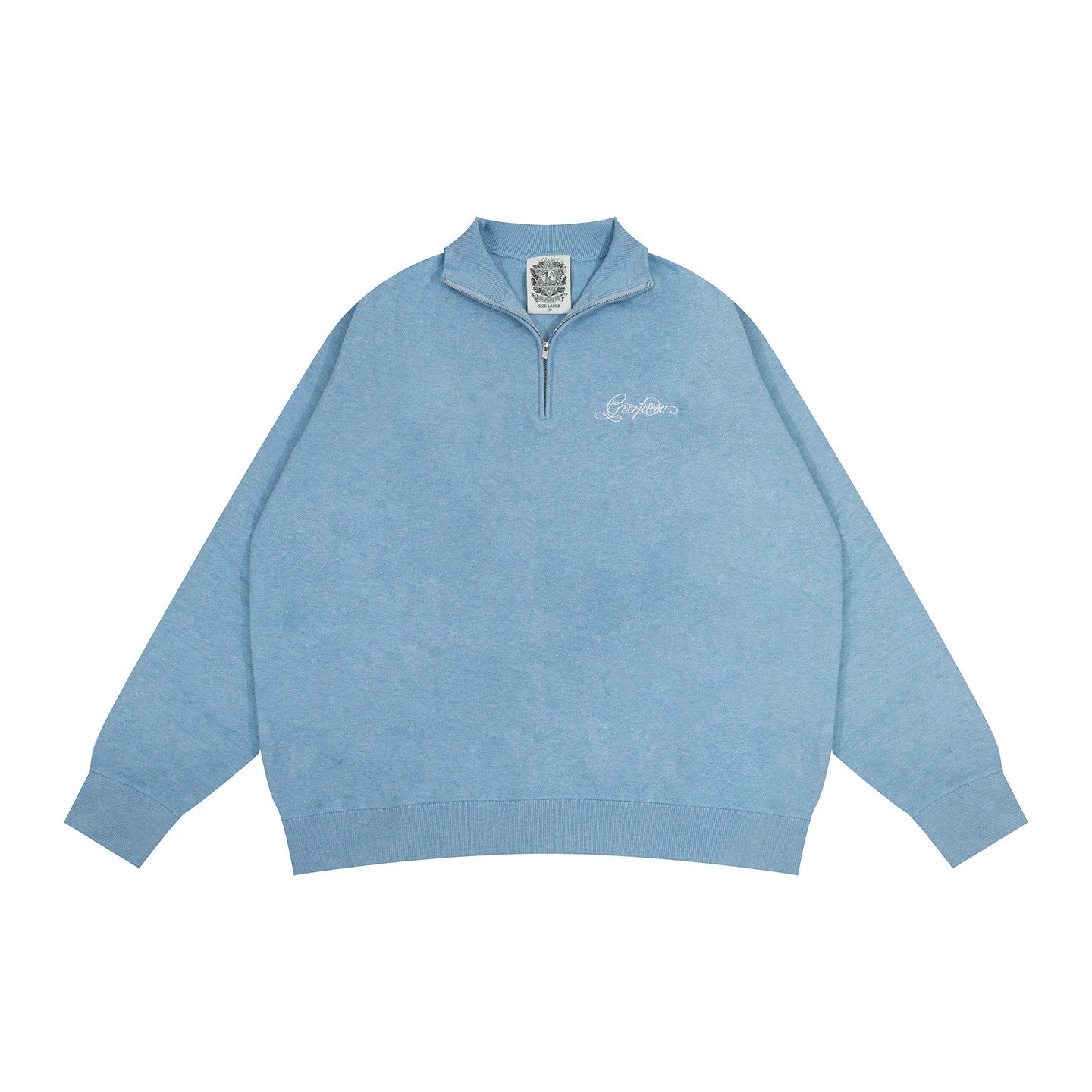 GRAF&WU Letter Embroidery Half-Zip Polo Collar Sweater