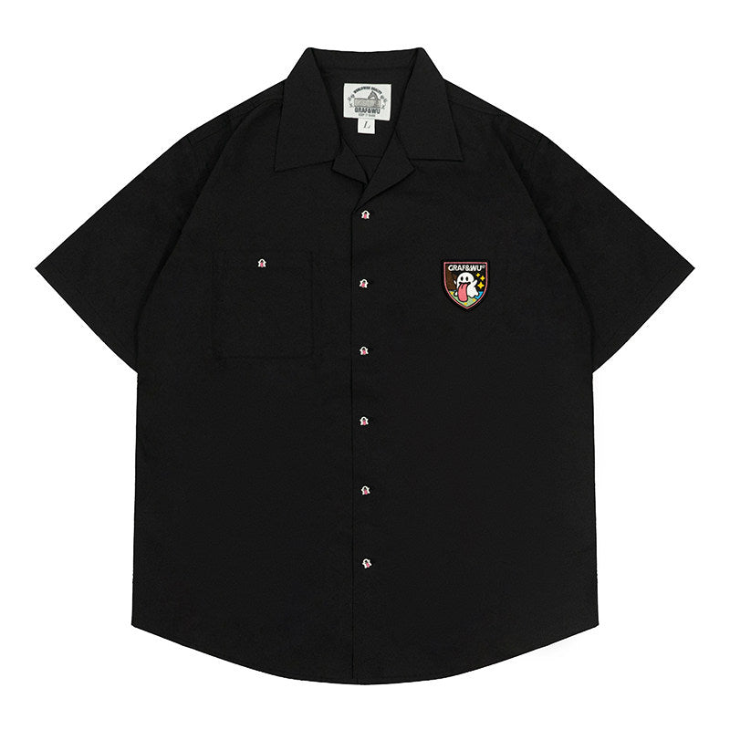 GRAF&WU Fun Button Embroidered Patch Vacation Polo T-shirt