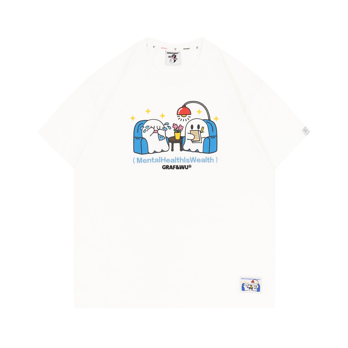 GRAF&WU Hug Feelings Psychological Counseling Cute Ghost T-shirt