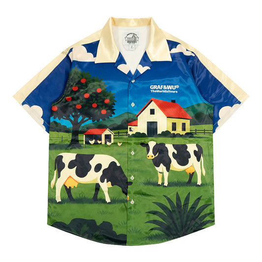 GRAF&WU Embroidered Cows Apple Prints T-shirts
