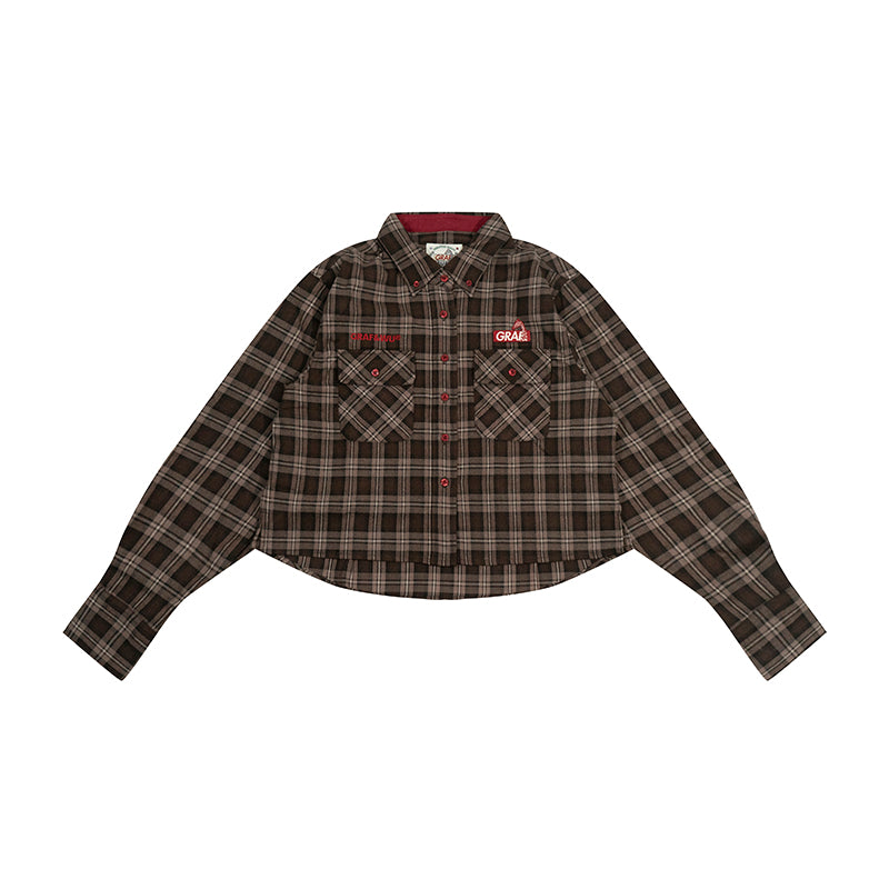 GRAF&WU Hot Girl's Ultra-Short Plaid Giraffe Retro Shirt