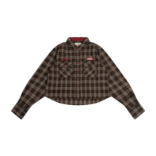 GRAF&WU Hot Girl's Ultra-Short Plaid Giraffe Retro Shirt