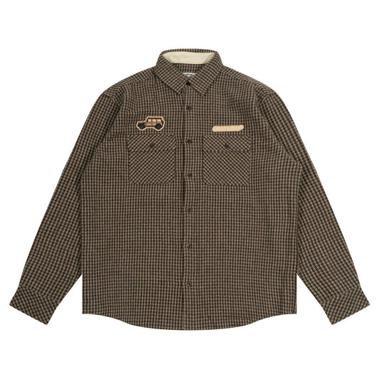 GRAF&WU Embroidered Off-road Vehicle Houndstooth Wool Shirt Coat