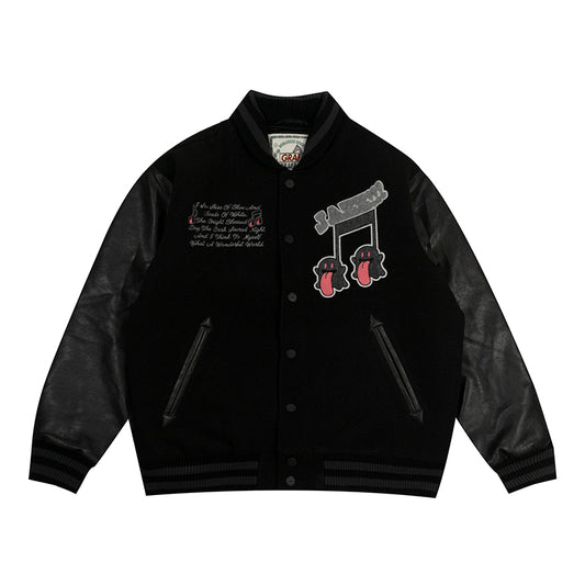 GRAF&WU Jazz Cute Ghost Leather Sleeved Wool Vintage Baseball Jacket