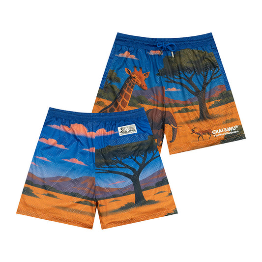 GRAF&WU African Savanna Fashion Design Patterned Mesh Breathable Shorts
