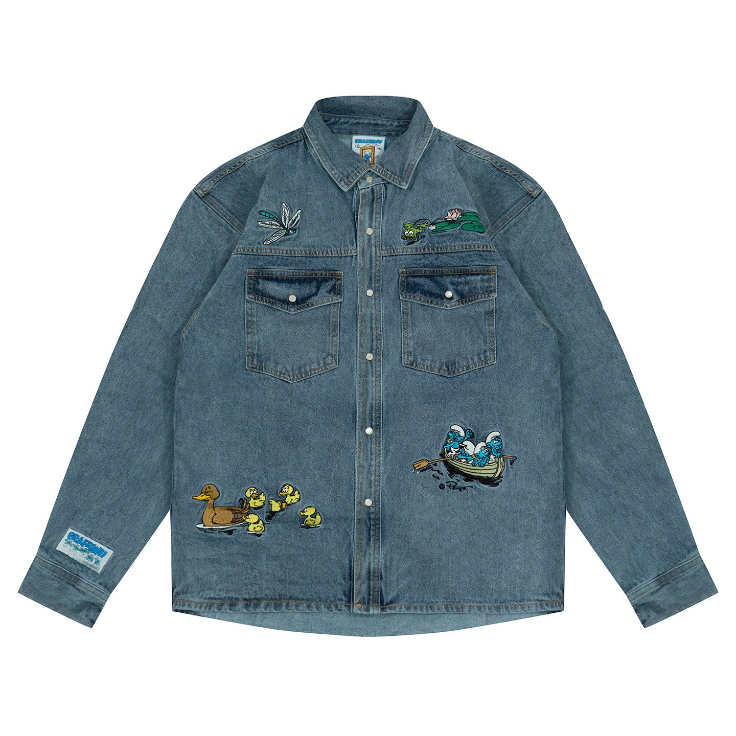 GRAF X SMURF Dragonfly Frog Character Landscape Embroidered Shirt