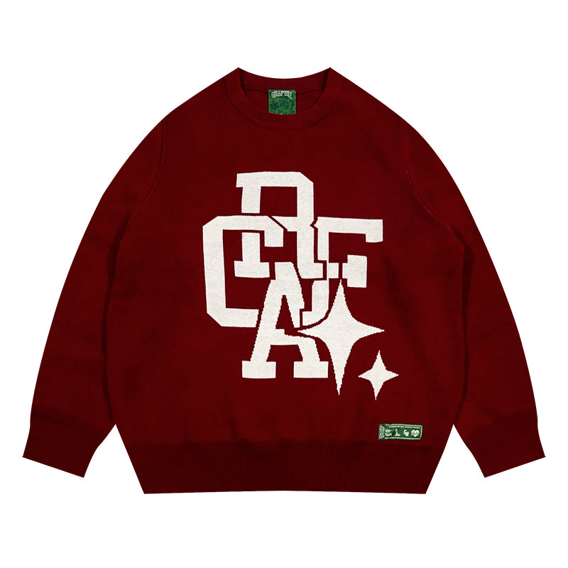 GRAF&WU Preppy Style Latter Crew Neck Knit Sweater