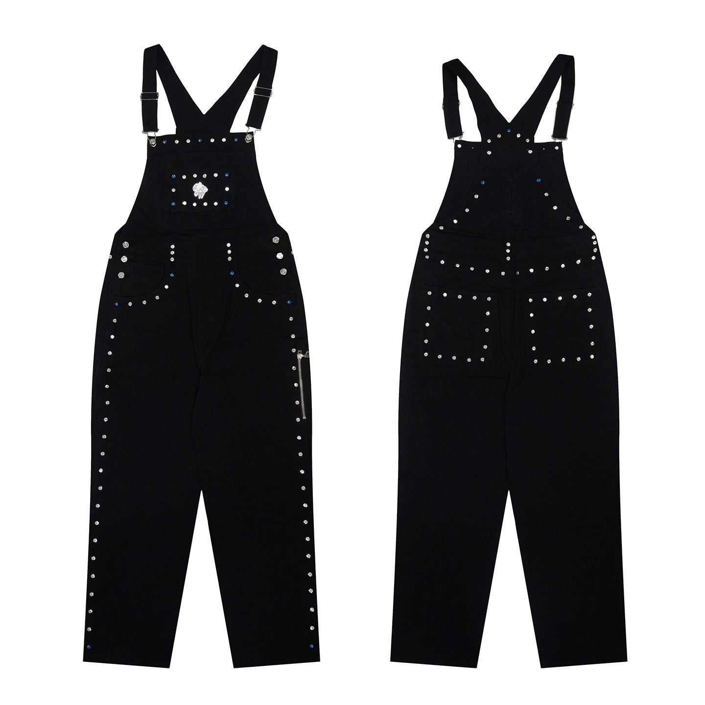 GRAF&WU Fashion Studded Blue Rhinestone Denim Overalls - Bling Streetwear
