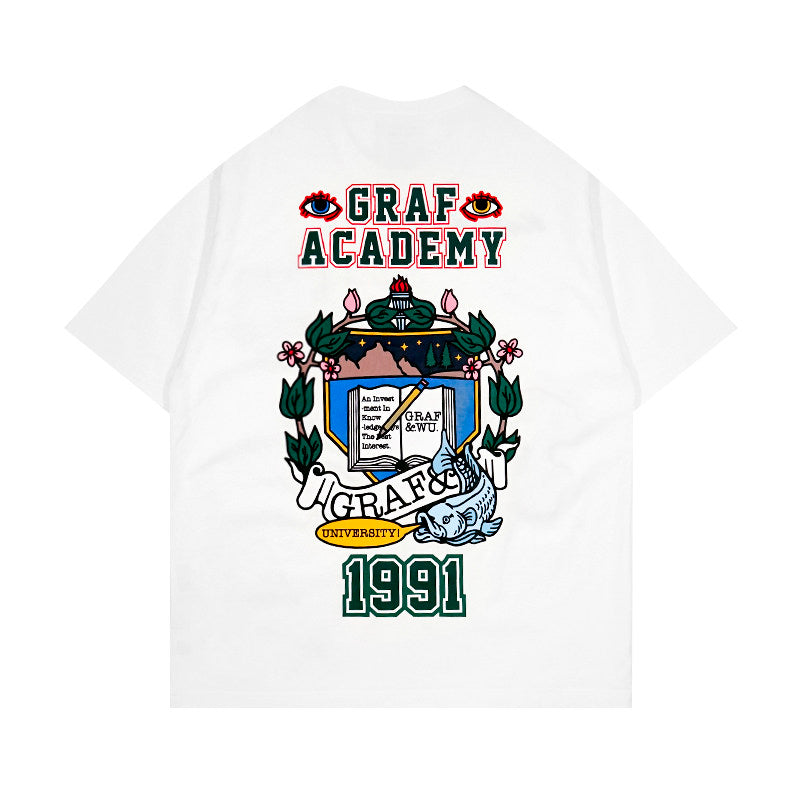 GRAF&WU Giraffe University Knowledge Power Embroidered Badge Cotton T-shirt