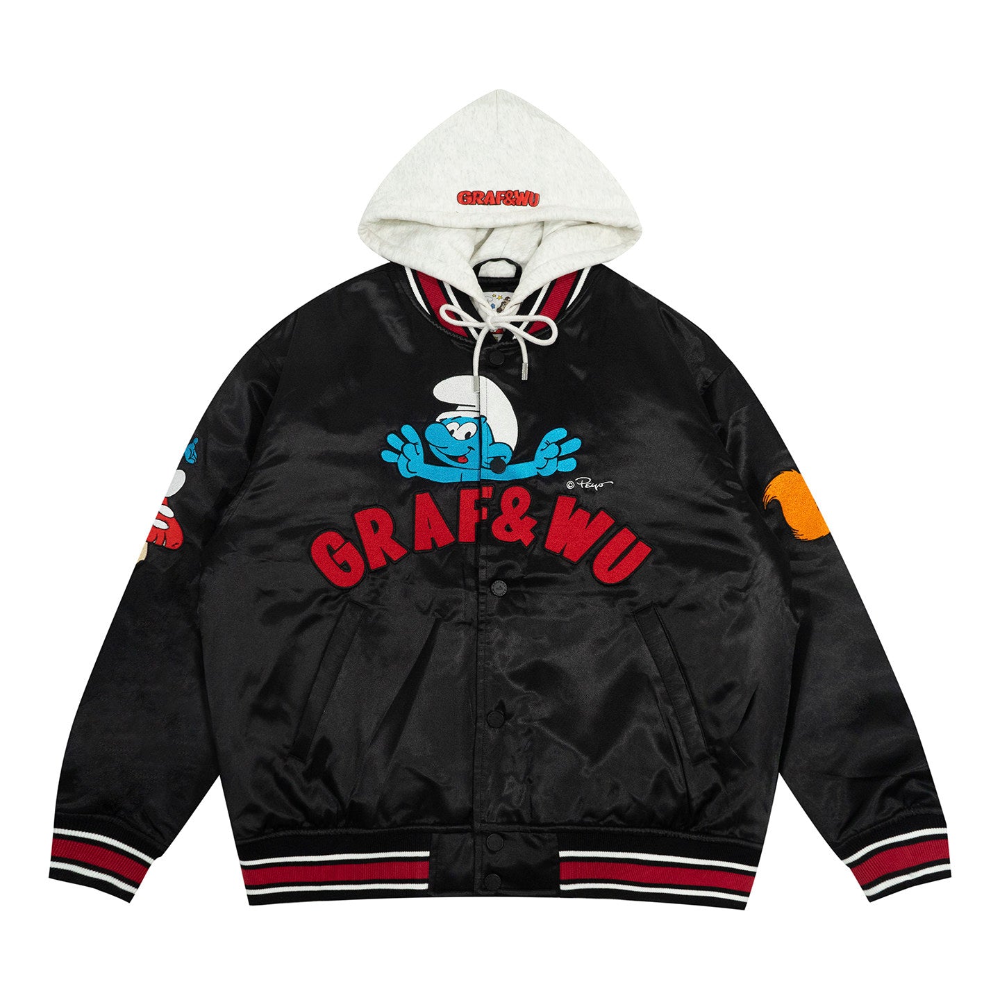 GRAF X SMURF Collaboration Couple Style Thick Satin Hooded Jacket