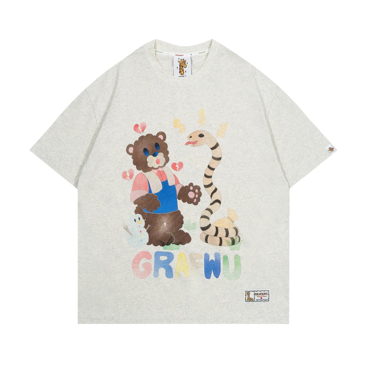 GRAF&WU【Giraffe Fable】Farmer Bear and Snake Streetwear Cool Touch T-Shirt