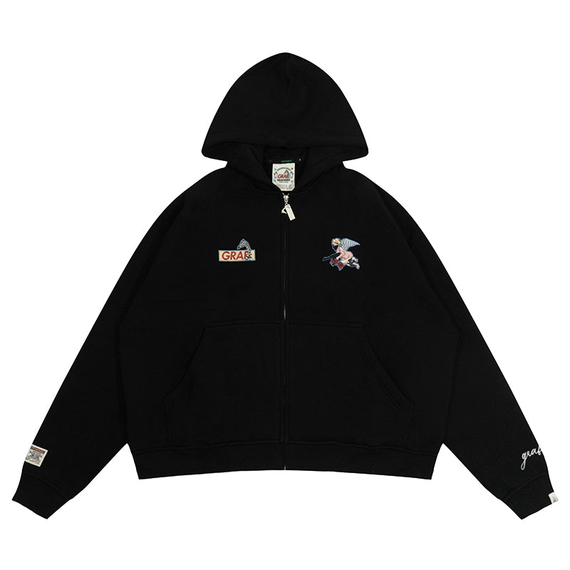 GRAF&WU AK47 Angel Embroidery Zip-up Hoodie