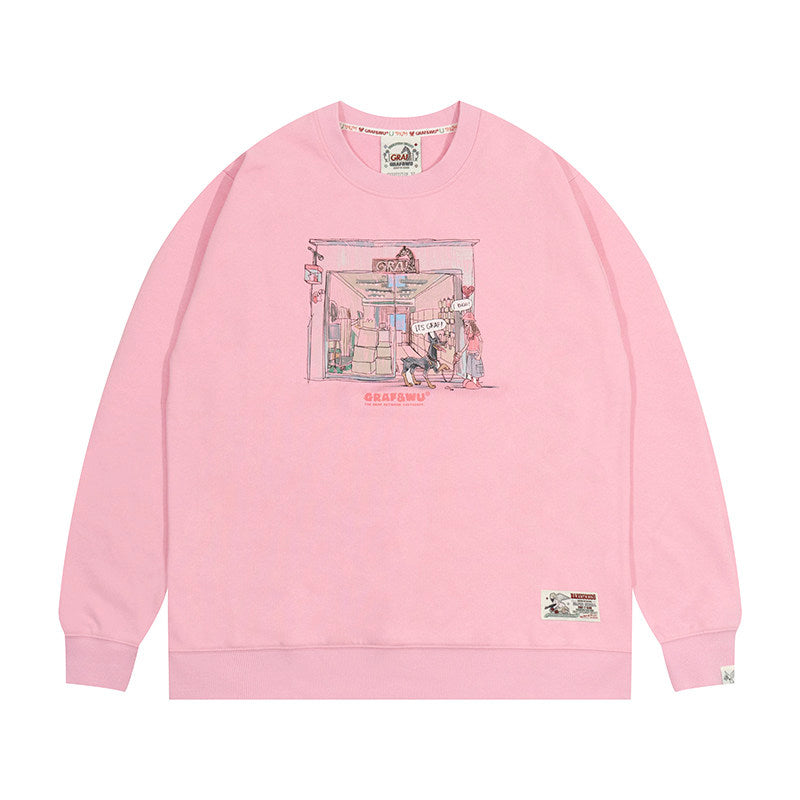 GRAF&WU Doberman Ask Cute Ghost Store Story Hoodie Street Sweatshirt