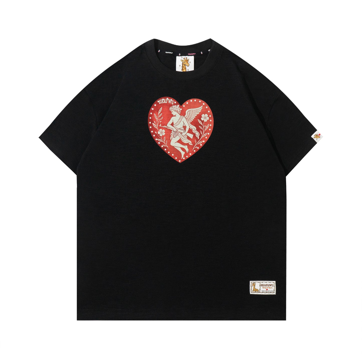 GRAF&WU AK47 Greek Angel Rhinestone Shiny Heart T-Shirt