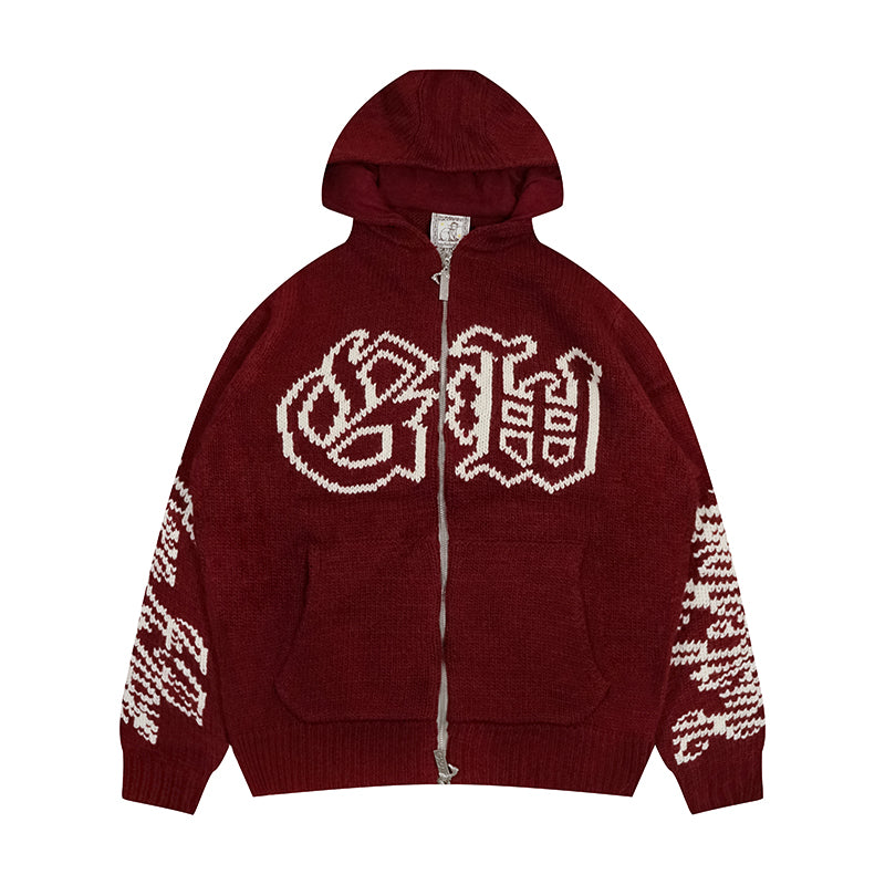 GRAF&WU Giraffe Logo Sweater Knit Zip-Up Coat - Premium Streetwear