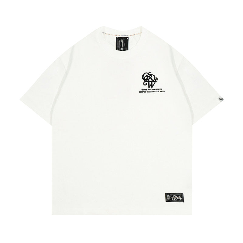 GRAF&WU Brand Letter 3D Embroidered Cooling Causal Loose T-Shirt