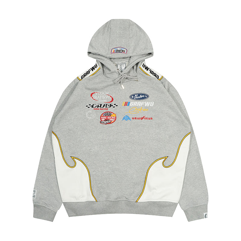 GRAF&WU Racing Gas Car Series Retro Multi-Logo Flame Design Hoodie