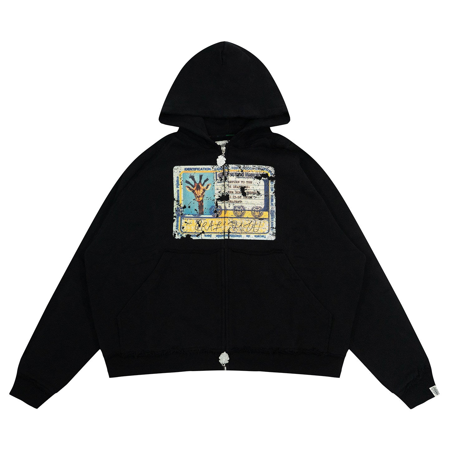 GRAF&WU Tribute Old Dreads ID Giraffe Themed Frayed Vintage Hoodie