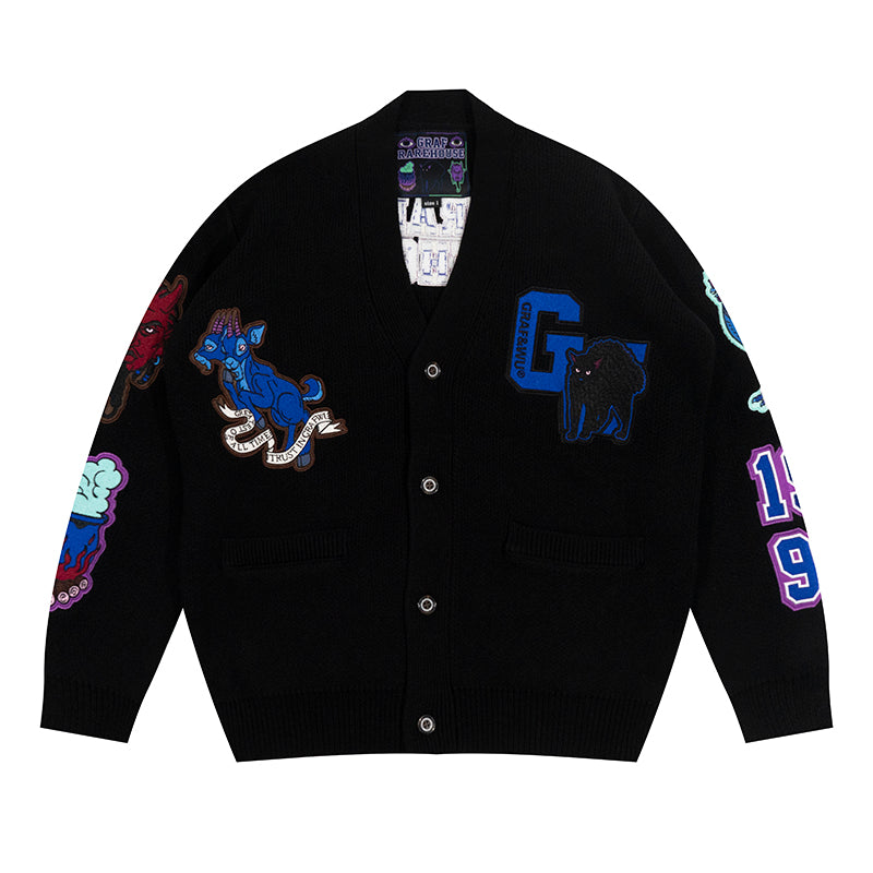 GRAF&WU Devil Two-Headed Sheep Emblem Knitted Sweater