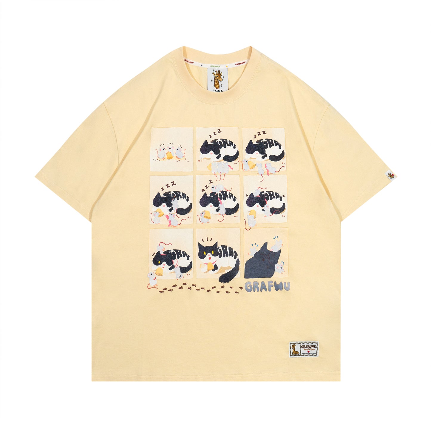 GRAF&WU Giraffe Fable Cow Cat and Bell Streetwear Thin Cool Feeling fabric T-Shirt