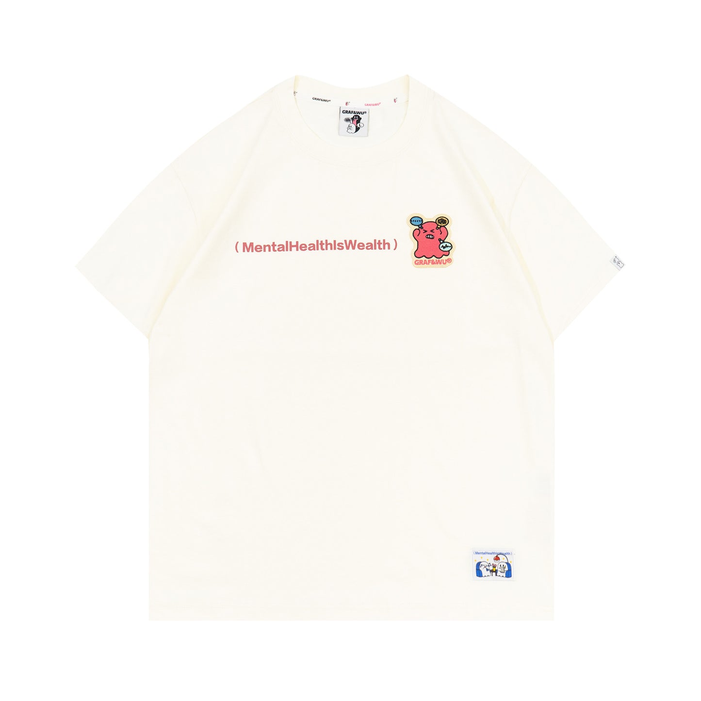 GRAF&WU Mental Health Series Cute Ghost Embroidery Graphic T-Shirt