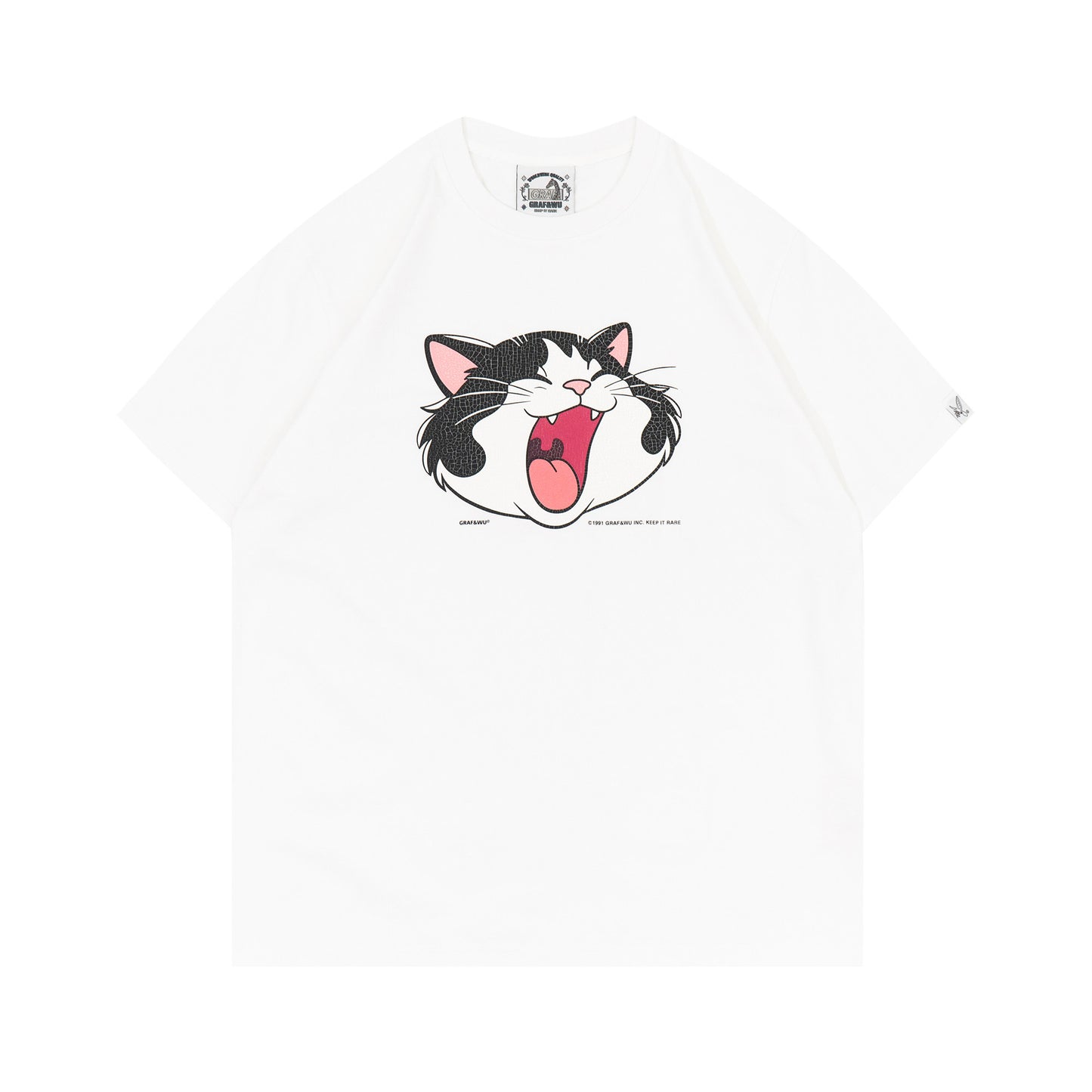 GRAF&WU Retro Crackle Print Cat Pattern T-shirt
