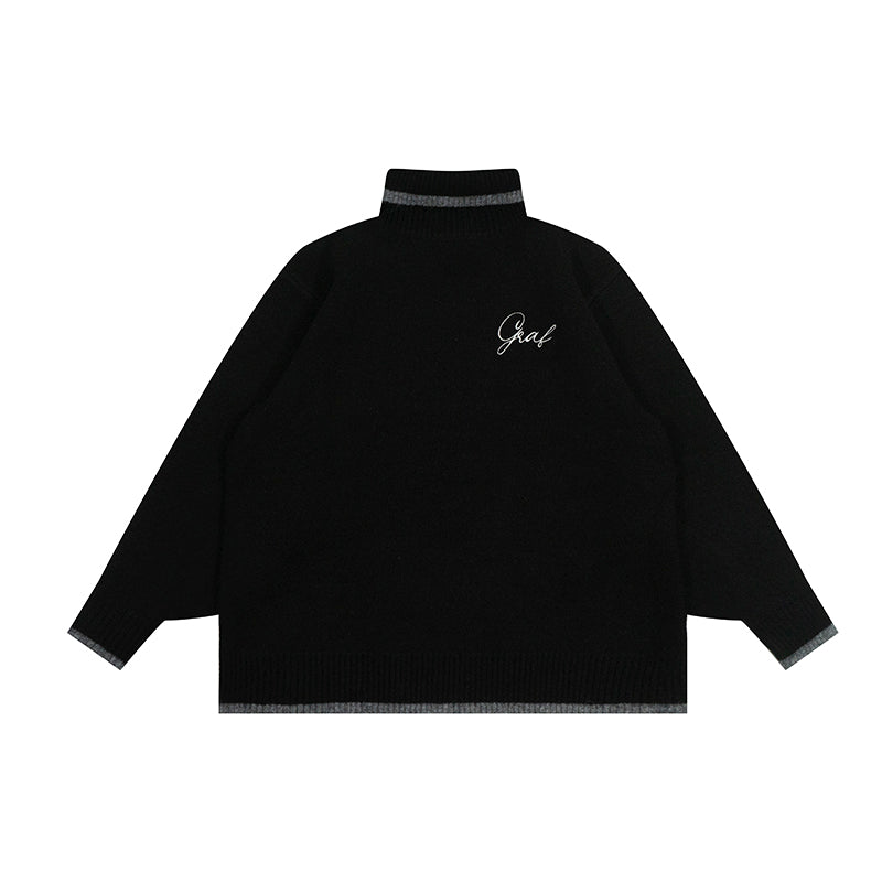 GRAF&WU Embroidered Wool Comfortable Turtleneck Sweater