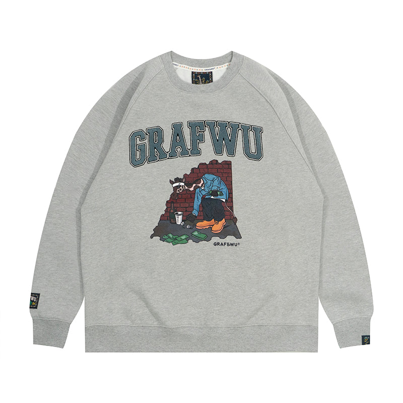 GRAF&WU Street Activity Giraffe Retro Thin Fleece Crewneck Sweatshirt