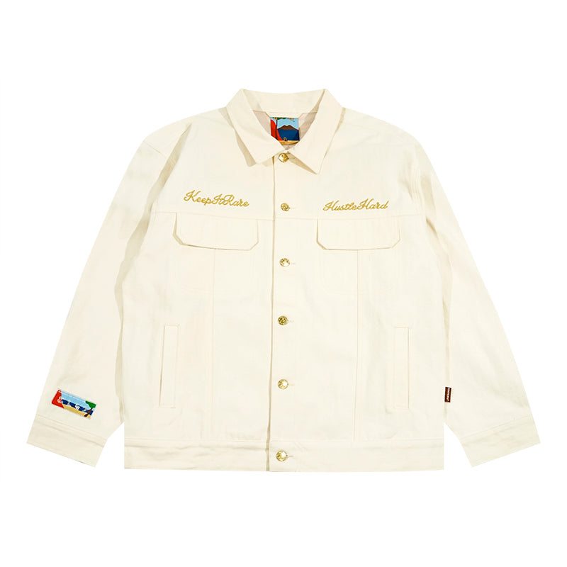GRAF&WU Brand Letter Gold Thread Eembroidery Workwear Jacket Coat