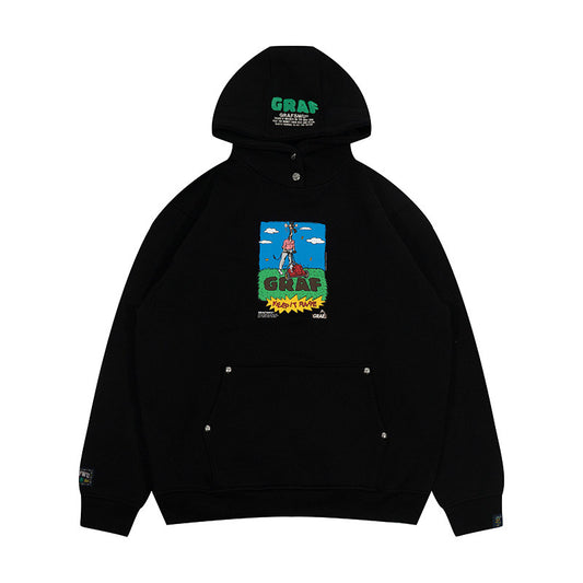 GRAF&WU Weed-removing Giraffe Print Fleece Loose Streetwear Hoodie