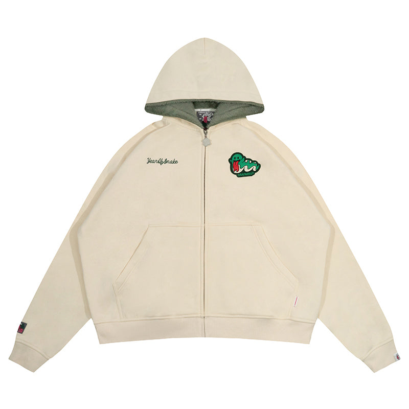 GRAF&WU Green Snake Cute Ghost Green Mink Fleece Thick Zip-up Hoodie