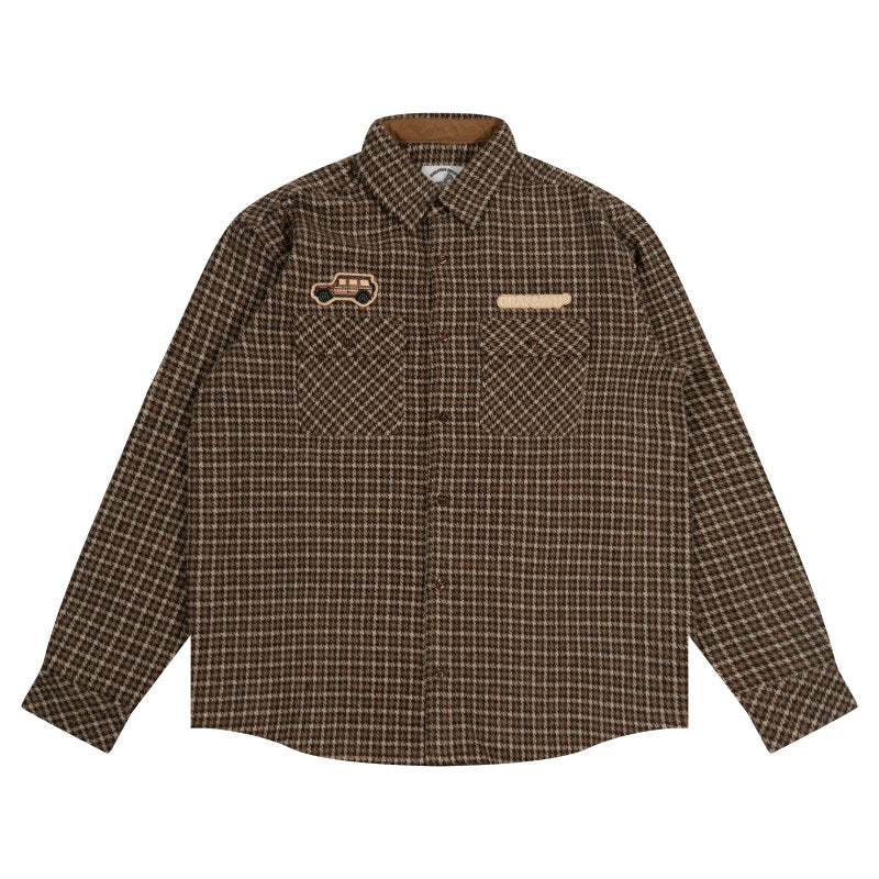GRAF&WU Embroidered Off-road Vehicle Houndstooth Wool Shirt Coat