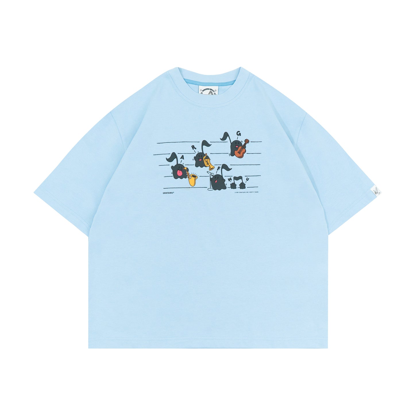 GRAF&WU Musical Note Cute Ghost Jazz Band Printed Cotton T-shirt