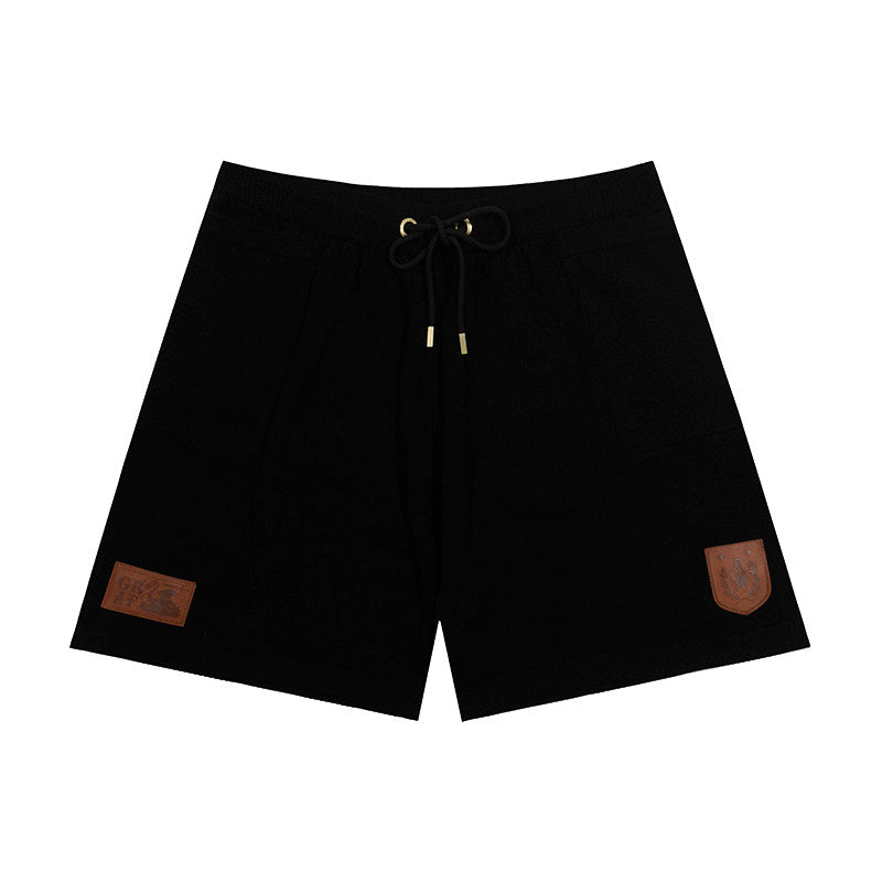 GRAF&WU Leather Dragon Label Chenille Knit Solid Sports Shorts