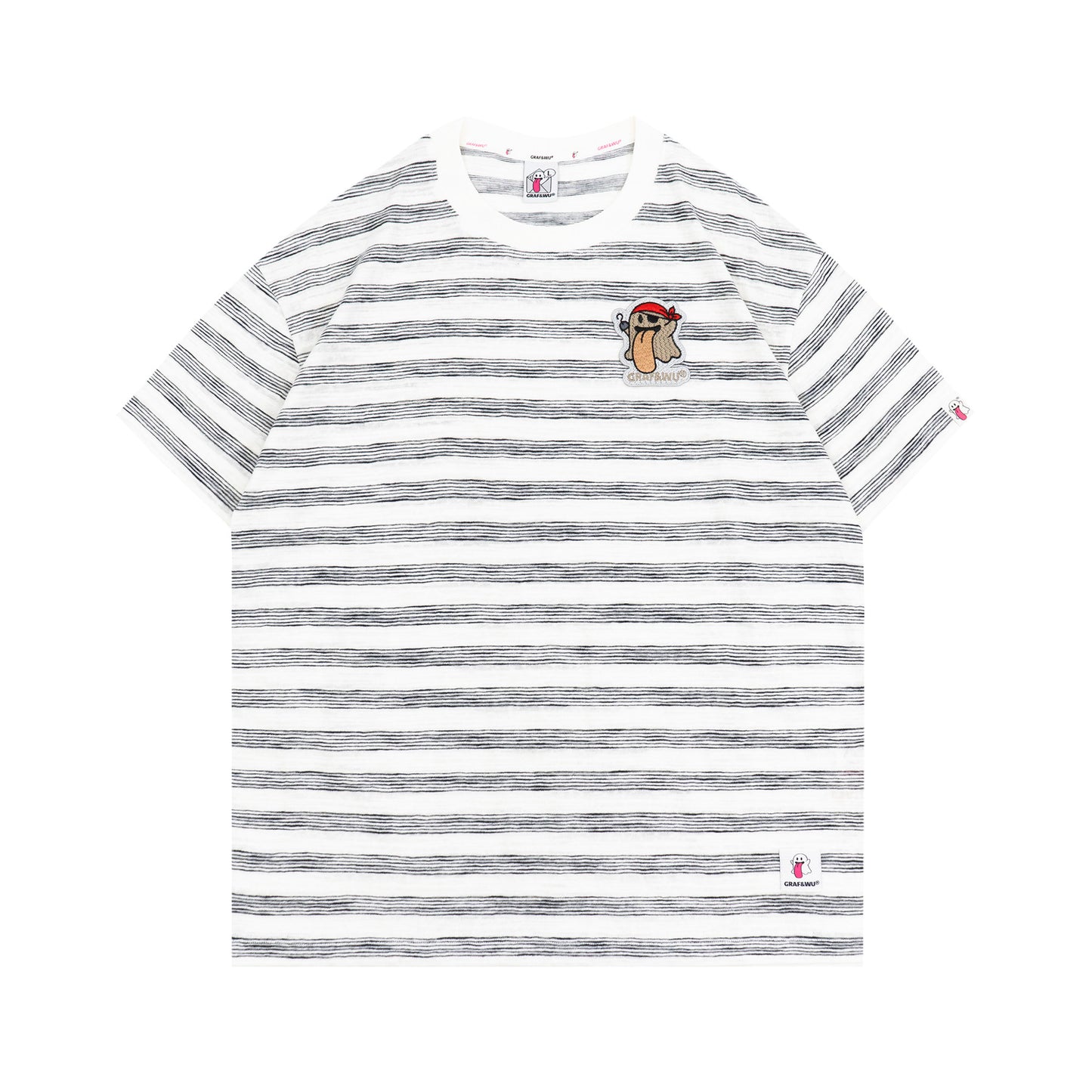 GRAF&WU OG Cute Ghost Angel Devil Embroidered Colorful Striped T-Shirt