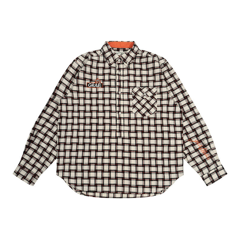 GRAF&WU Brand Giraffe Embroidery Plaid Loose Thin Shirt
