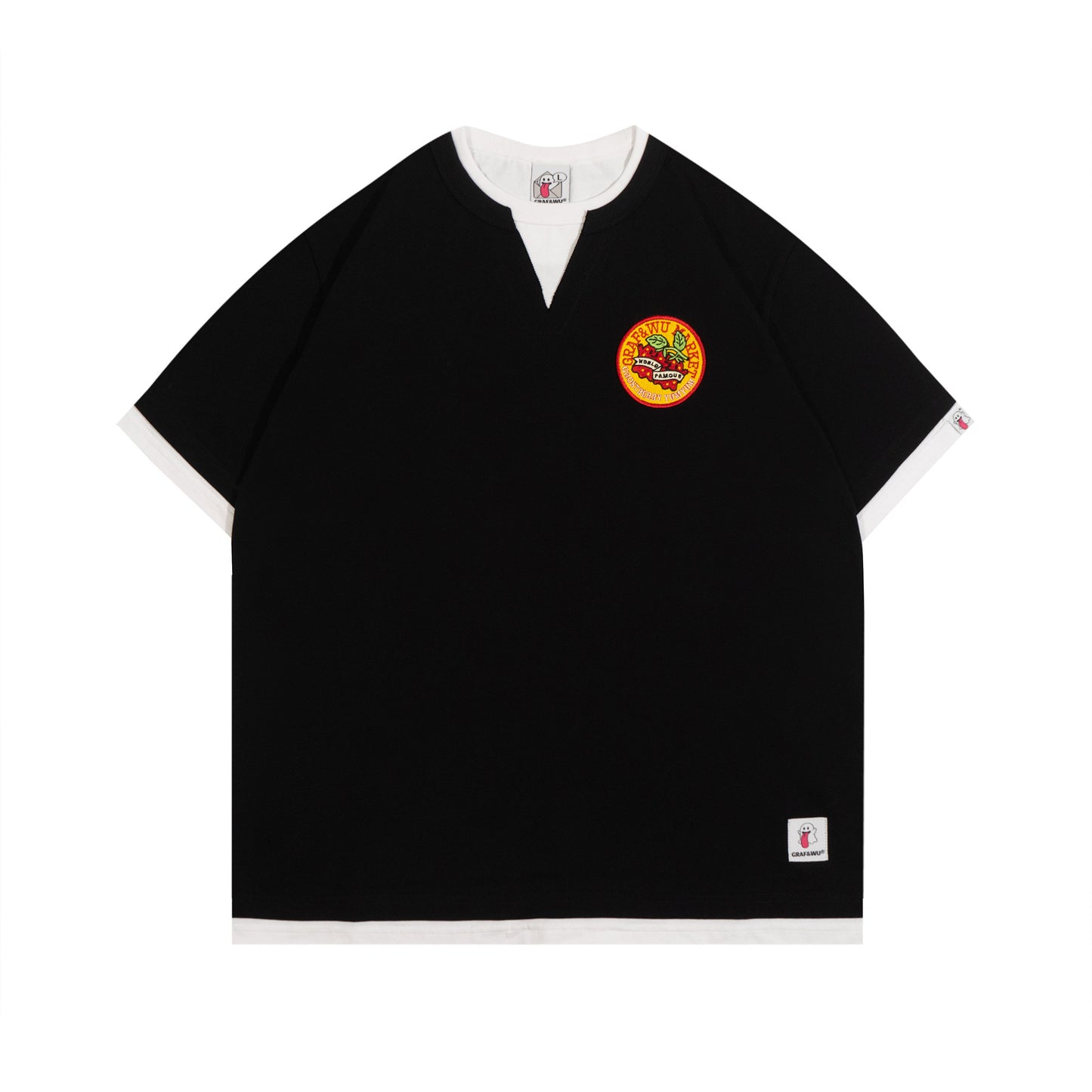 GRAF&WU Vintage Fake Two-Piece Notch Crew Neck T-Shirt