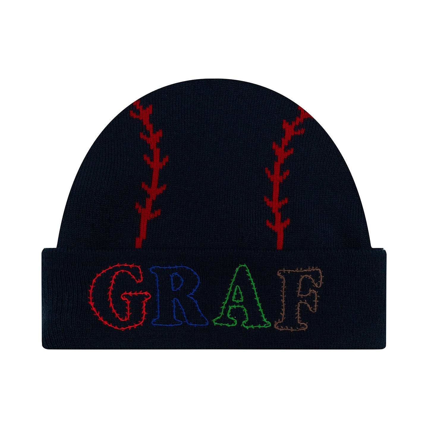 GRAF&WU Sports Baseball Style Red Stitched Design Cozy Warm Knitted Hat