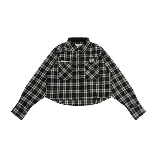 GRAF&WU Hot Girl's Ultra-Short Plaid Giraffe Retro Shirt