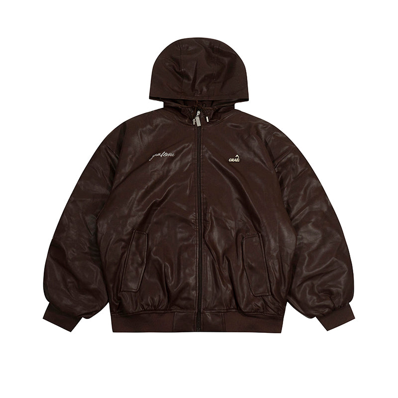 GRAF&WU Winter Vibe Metal Deer Brand Logo MA1 Leather Jacket