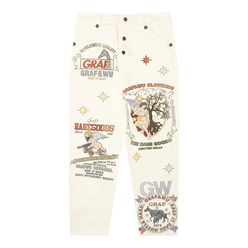 GRAF&WU Brand LOGO Angel Goddess Printing Cargo Pants