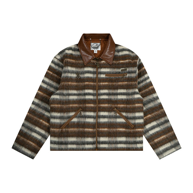 GRAF&WU Leather Collar Luxury Wool Retro Plaid Detroit Jacket