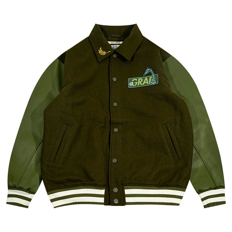 GRAF&WU Giraffe Embroidery Leather Sleeve Thick Jacket