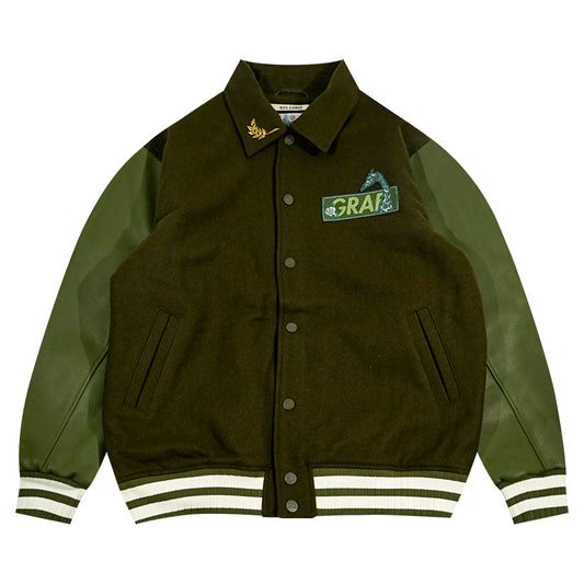 GRAF&WU Giraffe Embroidery Leather Sleeve Thick Jacket