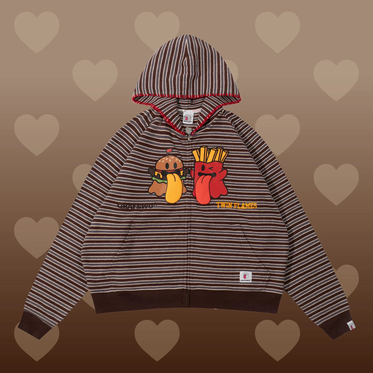 GRAF&WU Twin Flame Cute Ghost Stitching Loose Striped Couple's Sweatshirt Cardigan