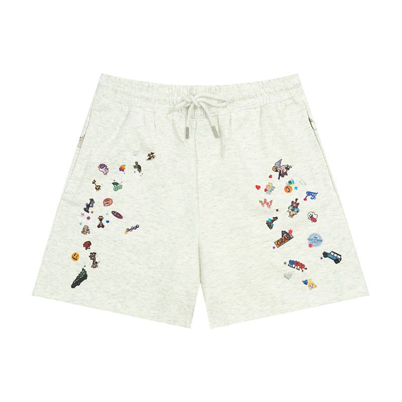 GRAFWU Y2k Sticker Design Pattern Bermuda Shorts