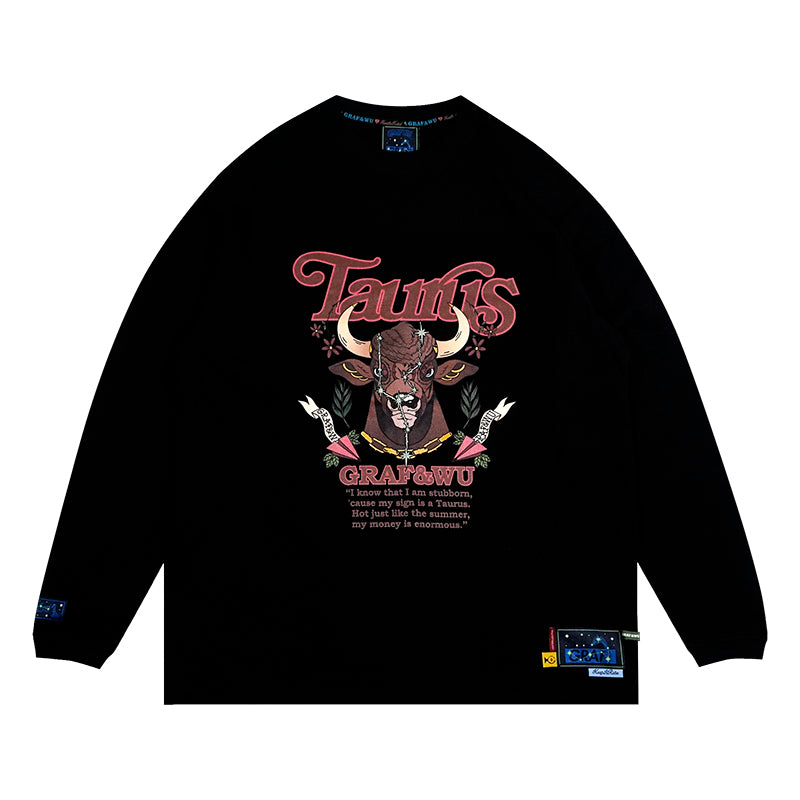 GRAF&WU 12 Signs Rap Lyrics Embroidery Print Long-sleeved Shirt